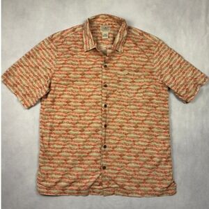 LL Bean Mens Traditional Fit Short Sleeve Cotton Button Down Shirt Orange M-Reg